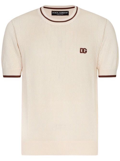 DG logo-embroidered cotton T-shirt - Neutrals