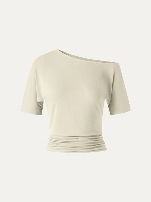 Relaxed Short Sleeve Ruched Top - Pale Yellow