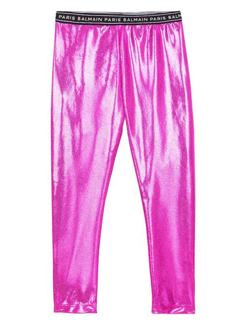 Logo-print metallic-finish leggings - Pink