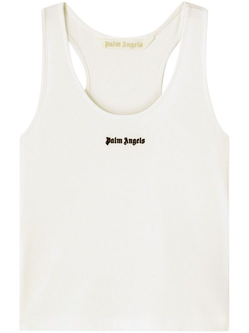 Logo-embroidered ribbed tank top - White