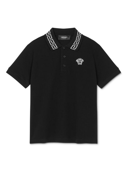 Greca-detail cotton polo shirt - Black