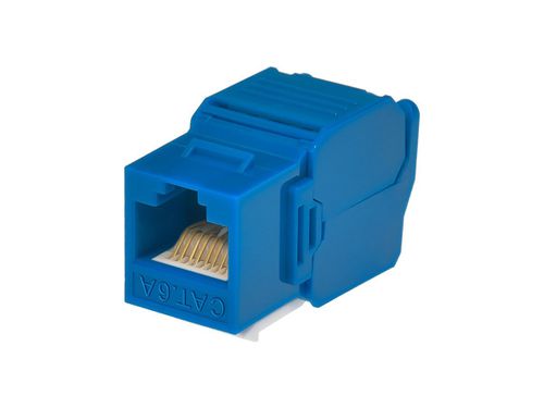 Cat6A RJ45 Toolless 180-Degree Keystone Jack for 22-24AWG Solid Wire, Blue