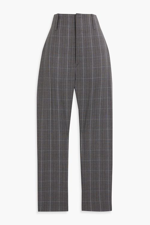 Noah cropped Prince of Wales checked wool tapered pants - Gray - FR 42