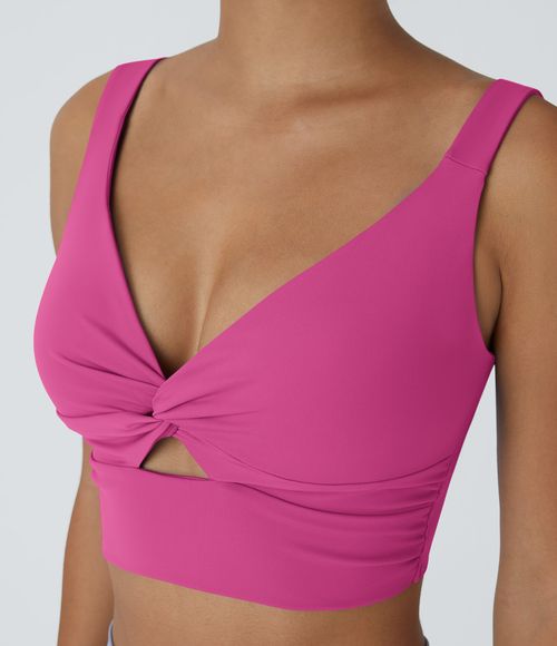 SoftlyZero™ Airy Low Support Cut Out Cool Touch Low Support Yoga Sports Bra-UPF50+ A-C Cups  - Fuchsia Fedora