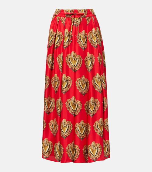 Printed silk satin maxi skirt