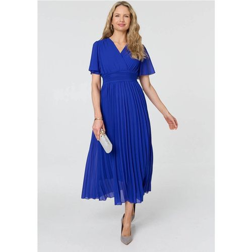 Izabel London Pleated Semi Sheer Layered Maxi Dress In Blue