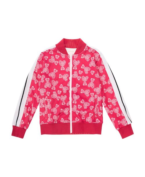 Teddy bear-print zip-up bomber jacket