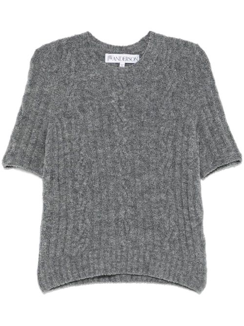 Cable-knit short sleeve T-shirt - Grey