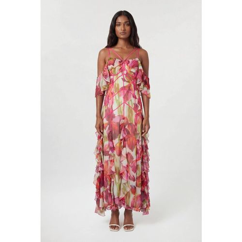 Karen Millen Women's Crinkle Floral Print Beaded Cold Shoulder Maxi Dre