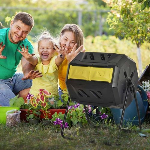 Outsunny 160L Outdoor Tumbling Compost Bin With Dual Chamber In Yellow