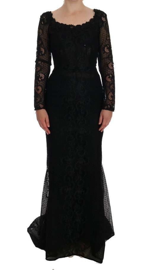 Floral Lace Sheath Dress — Black