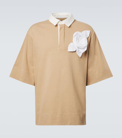 Floral-appliqué cotton jersey polo shirt