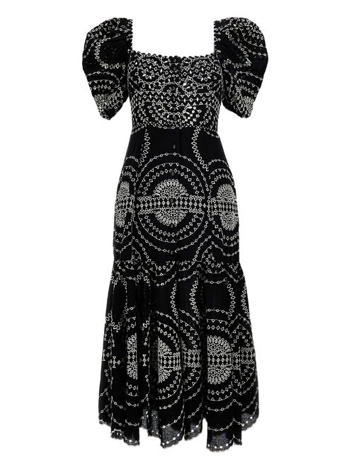 Charo Ruiz Ibiza puff-sleeve embroidered dress - Black