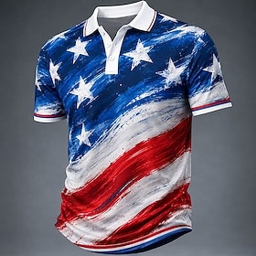 Of July 2026 250th Men's American US Flag Polo Shirts Short Sleeve Polo Shirts Lapel Casual Athleisure 3D Print Buttons Breathable Mesh Spring Summer Blue
