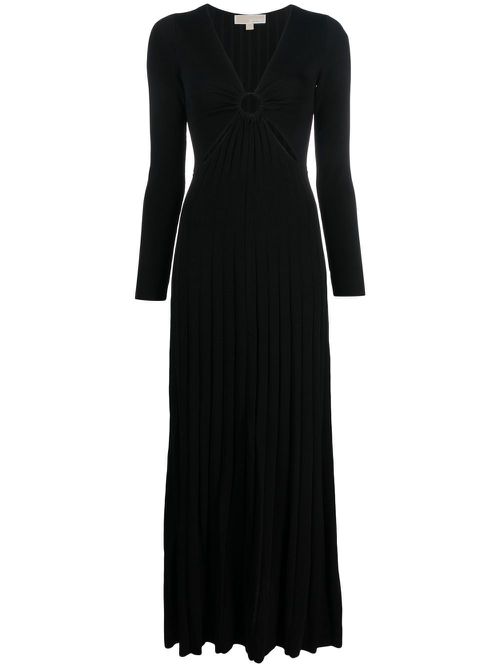 Pleated V-neck midi dress - Black