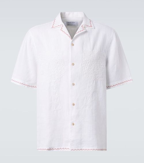 Flavio embroidered linen bowling shirt