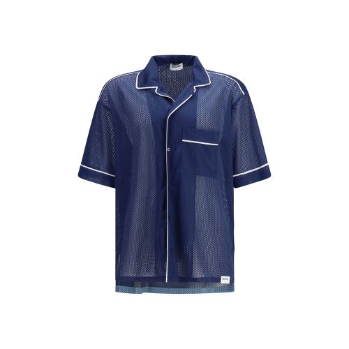 Technical Mesh with Reversed Graphic Print Shirt — Navy