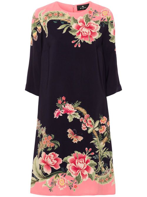 Floral-print silk midi dress - Blue