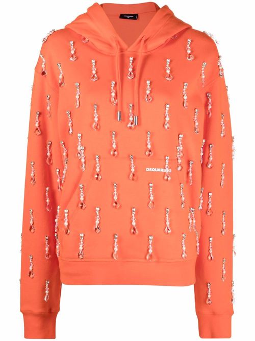 Bead-embellished hoodie - Orange