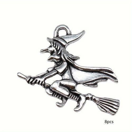 TEMU 8pcs Magic Broom Pendant Antique Silvery Halloween Charm Accessories Handmade Jewelry Diy Earrings Necklace Bracelet Accessories Key Chain