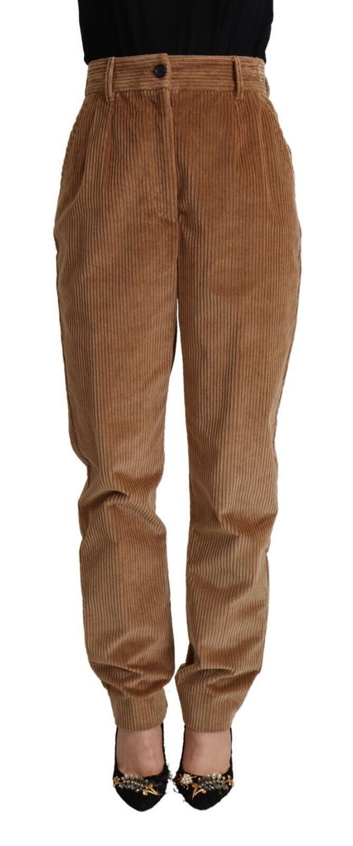 Corduroy High-Waist Trousers — Brown
