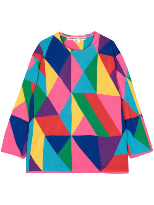 Geometric-pattern knit jumper - Red