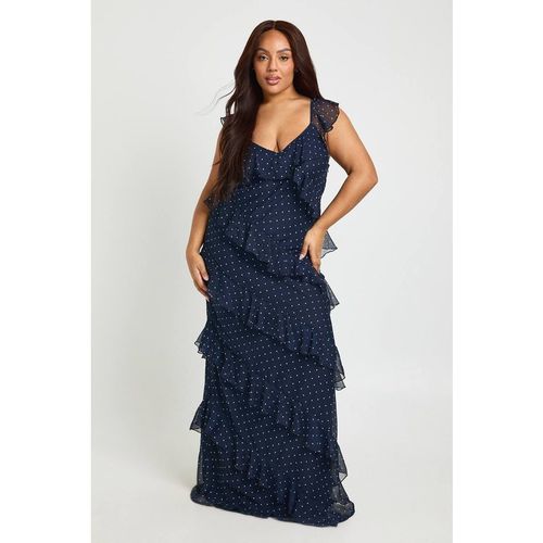 Boohoo Women's Plus Polka Dot Ruffle Maxi Dress in Navy