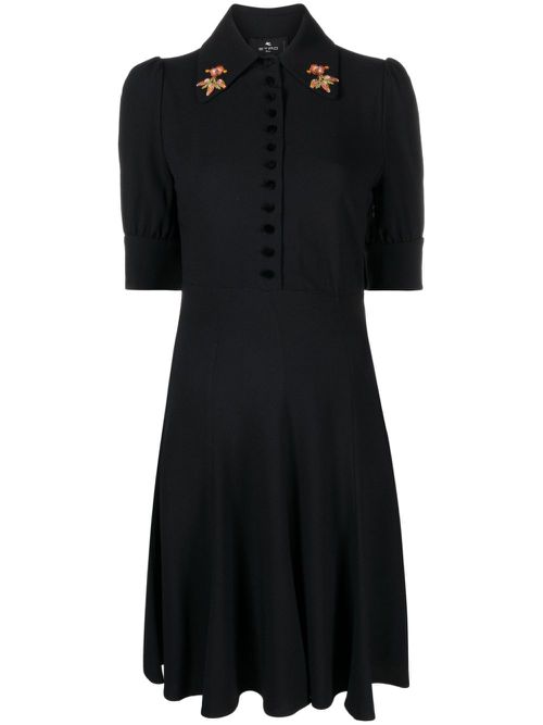 Floral-embroidered crepe dress - Black