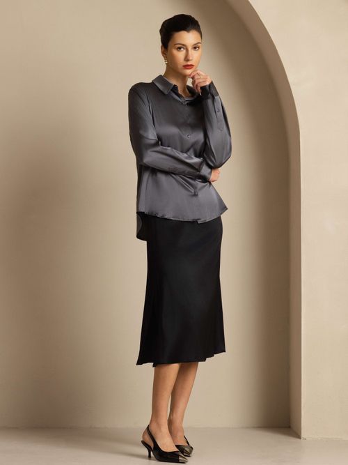 19Momme Silk Long Sleeve Lapel Collar Women's Shirt