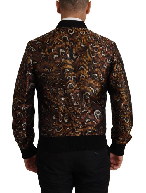 Feather-Patterned Full-Zip Jacket — Brown