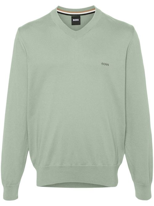 Logo-embroidered cotton jumper - Green