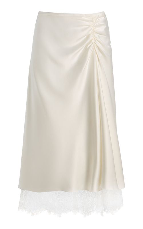 Klara Lace-Trimmed Satin Midi Skirt - Moda Operandi