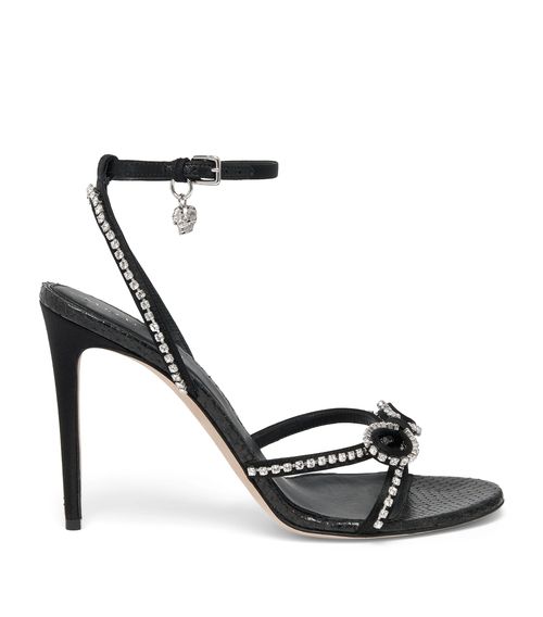 Leather Crystal Bow Heeled Sandals 105