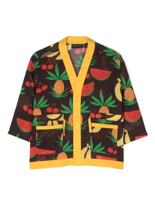 Fruit-print cardigan - Brown