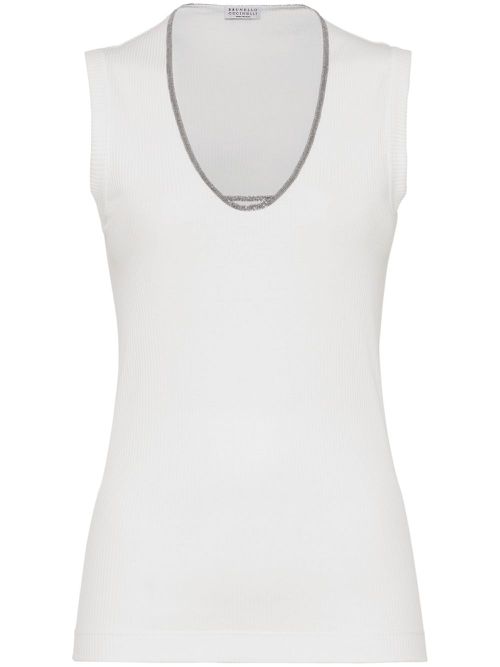Monili-trim scoop-neck tank top - White