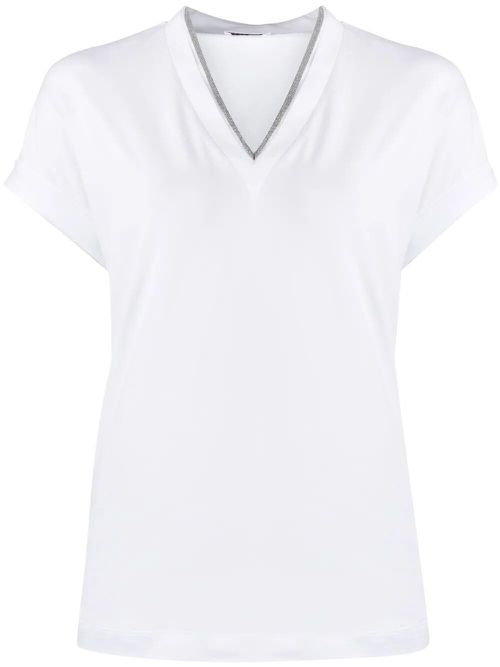 Monili Trim V-Neck Cotton T-Shirt