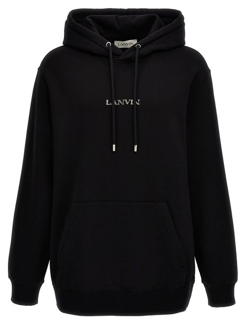 -Logo Embroidery Hoodie Felpe Nero-Donna