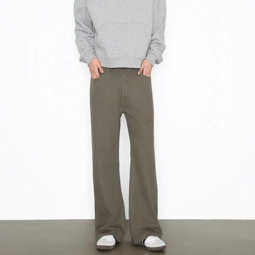 Men's Washed Cotton-Blend Flare Jeans Vintage 70s Silhouette Relaxed Straight-Leg Subtle Bell Khaki Black Olive