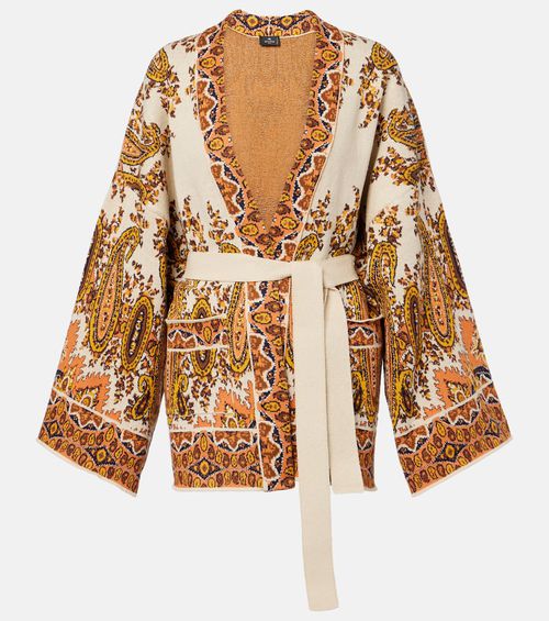 Jacquard cotton-blend wrap cardigan