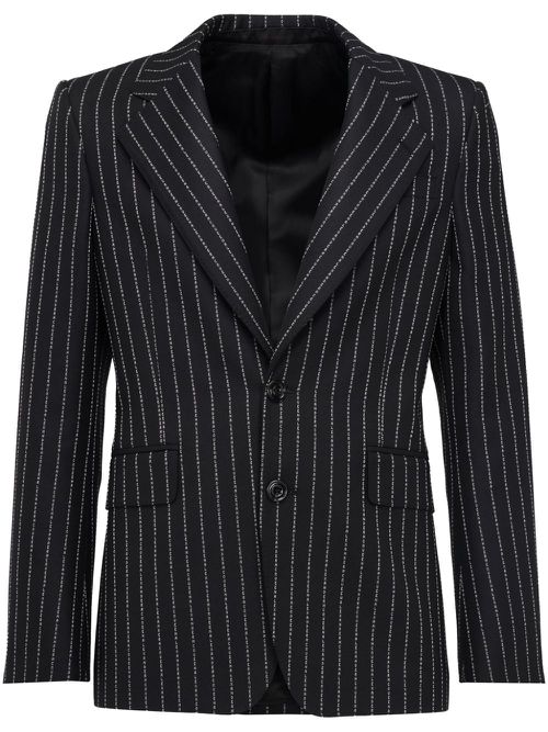 Letter-pinstripe pattern blazer - Black