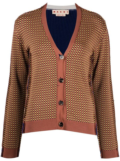 Graphic-print V-neck cardigan - Brown