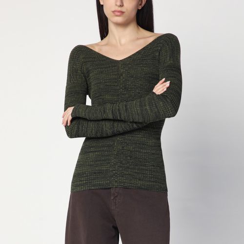 Double-V military green sweater