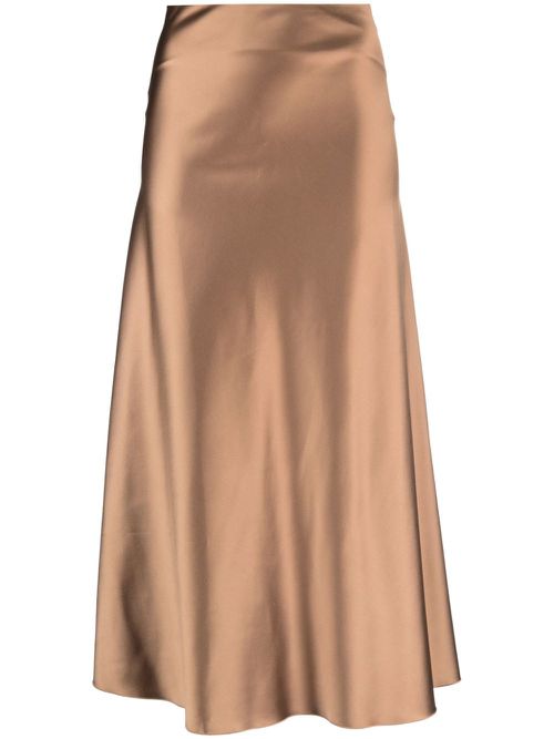 Satin-finish A-line skirt - Brown
