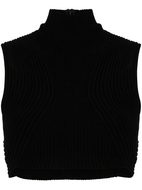 Ribbed-knit wool crop top - Black