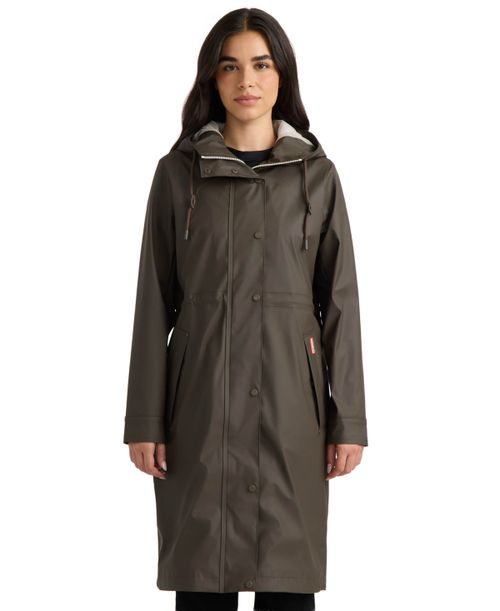 Women's Long Rubberized Anorak Coat - Brownie