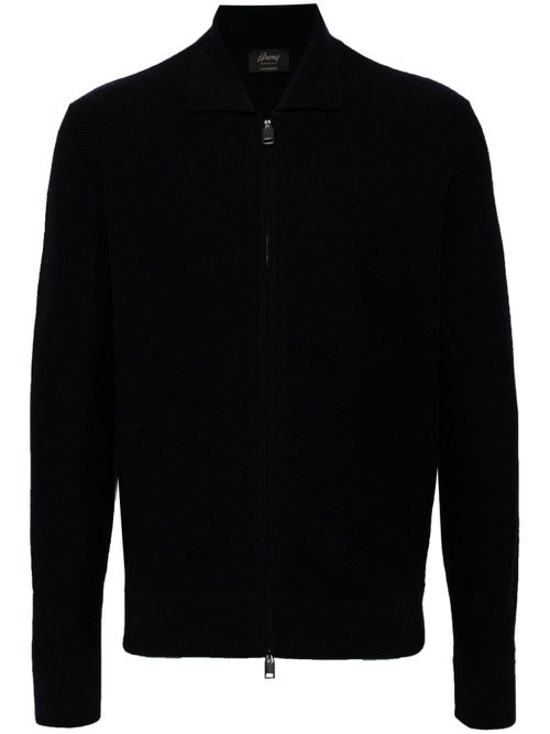 Ribbed cashmere zip-front sweater - Blue