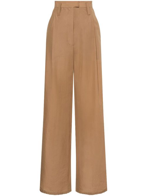 High-waist wide-leg trousers - Brown