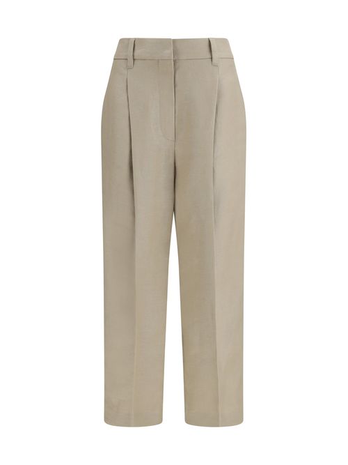 Linen Wide-Leg Trousers — Beige