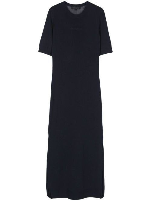 Logo-embroidered fine-knit dress - Blue