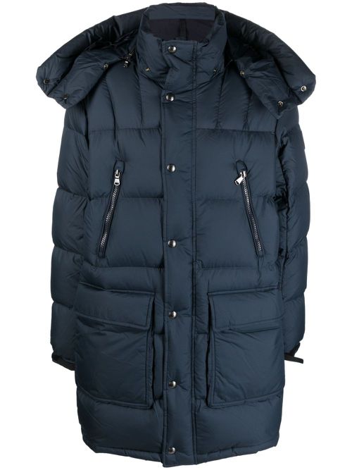 Logo-patch padded coat - Blue